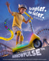 Yellow kids electric scooter with rainbow LED deck lights, little girl riding at amusement park dusk, 5 lighting modes, Ride Brighter Ride Safer, child electric scooter for 5-8 years ol