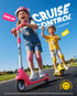 Pink and yellow kids electric scooters, two happy children riding on park pavement, cruise control feature, 2 speed modes, beginner friendly electric scooter for kids