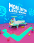 A colorful children's electric wiggle car shaped like a small airplane, shown on a pink platform with a bright blue background and promotional text reading 'MORE DRIFTING LESS WAITING.' The product itself is mint/aqua, white, and black with small multicolor decals and patterned side panels.