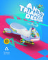 A stylized promotional graphic for a children's ride-on toy shaped like a triangle, with the text 'ANTI-TIP TRIANGLE DESIGN' and 'International Safety Approved.' The toy is predominantly white and light blue with colorful cartoon graphics and multicolored wheels, shown on a bright blue, pink, and cyan graphic background.